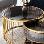 Real Modern Black Gold Glass Top Nesting Table With Drawer Storage