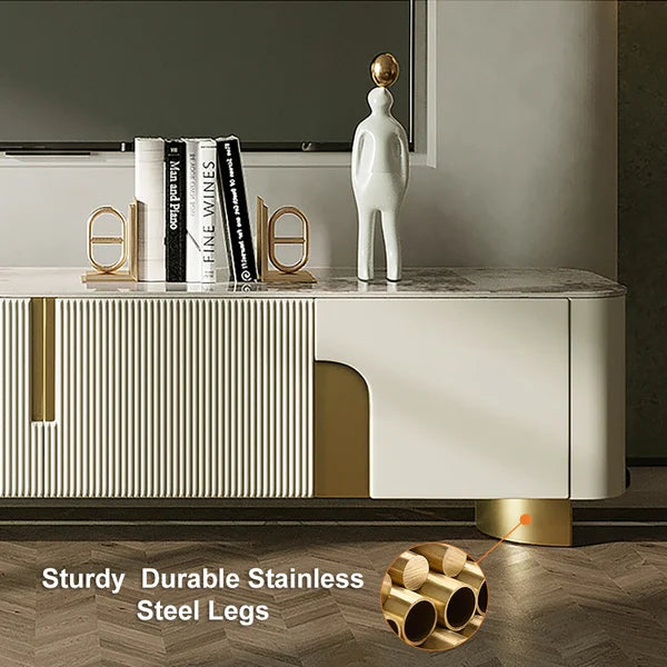 Urbana Modern TV Stand With Marble Top 4 Doors with Storage