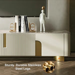 Urbana Modern TV Stand With Marble Top 4 Doors with Storage