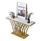 Chloe Luxurious Rectangular Console Table with White Marble Top and Brushed Golden Base