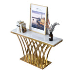 Chloe Luxurious Rectangular Console Table with White Marble Top and Brushed Golden Base