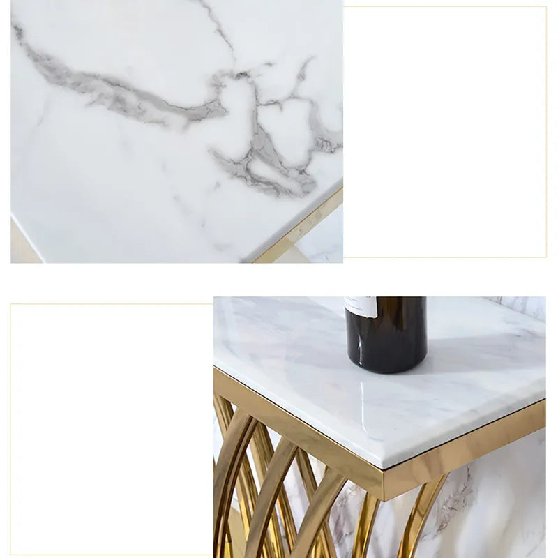 Chloe Luxurious Rectangular Console Table with White Marble Top and Brushed Golden Base