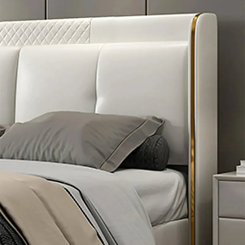 Top-Notch Luxury Off White Upholstered Leatherette Bed With Storage