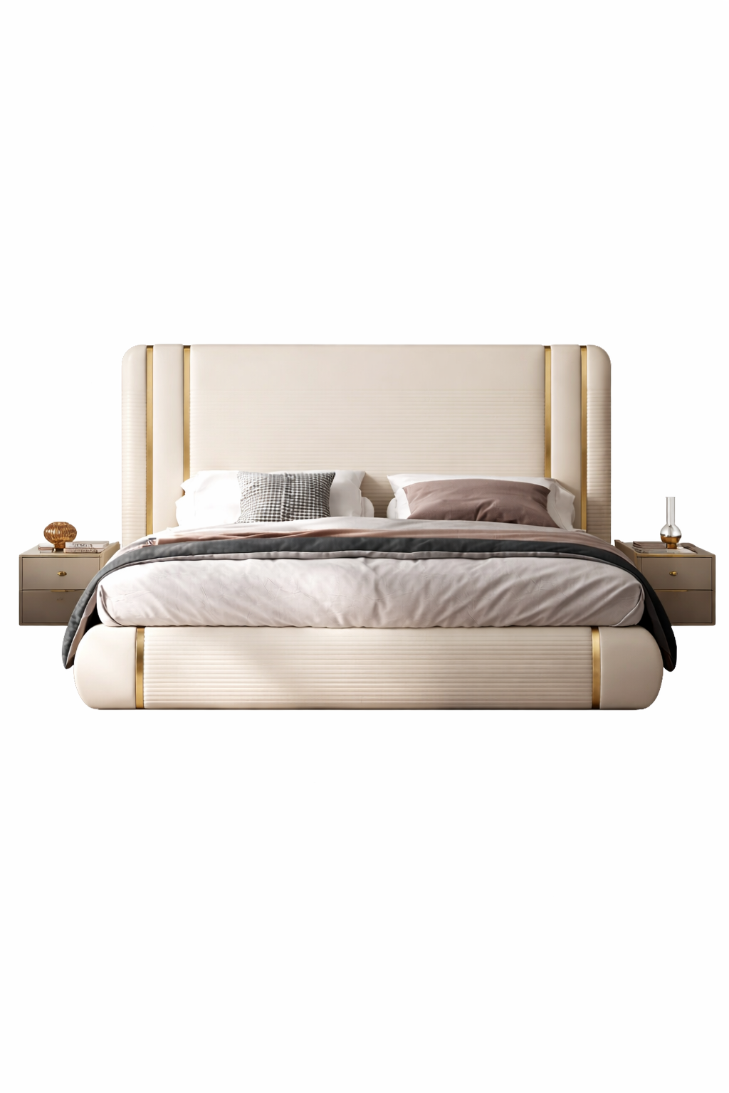 Classic Luxury Upholstered Bed In Off White
