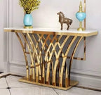 Chloe Luxurious Rectangular Console Table with White Marble Top and Brushed Golden Base