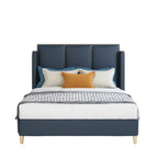 Zen Modern Upholstered Luxury Bed In Blue Leatherette