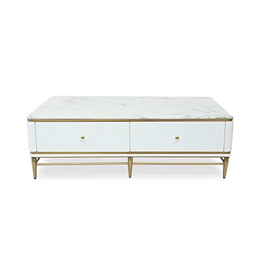 Onyx Luxury White Rectangle Coffee Table With Marble Top