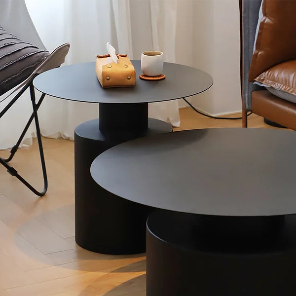 Helly Black Round Center Table Metal Accent Table Set of 2