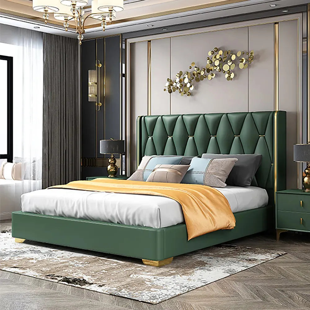 Urbanic Modern Green & Gold Velvet Bed