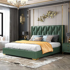 Urbanic Modern Green & Gold Velvet Bed