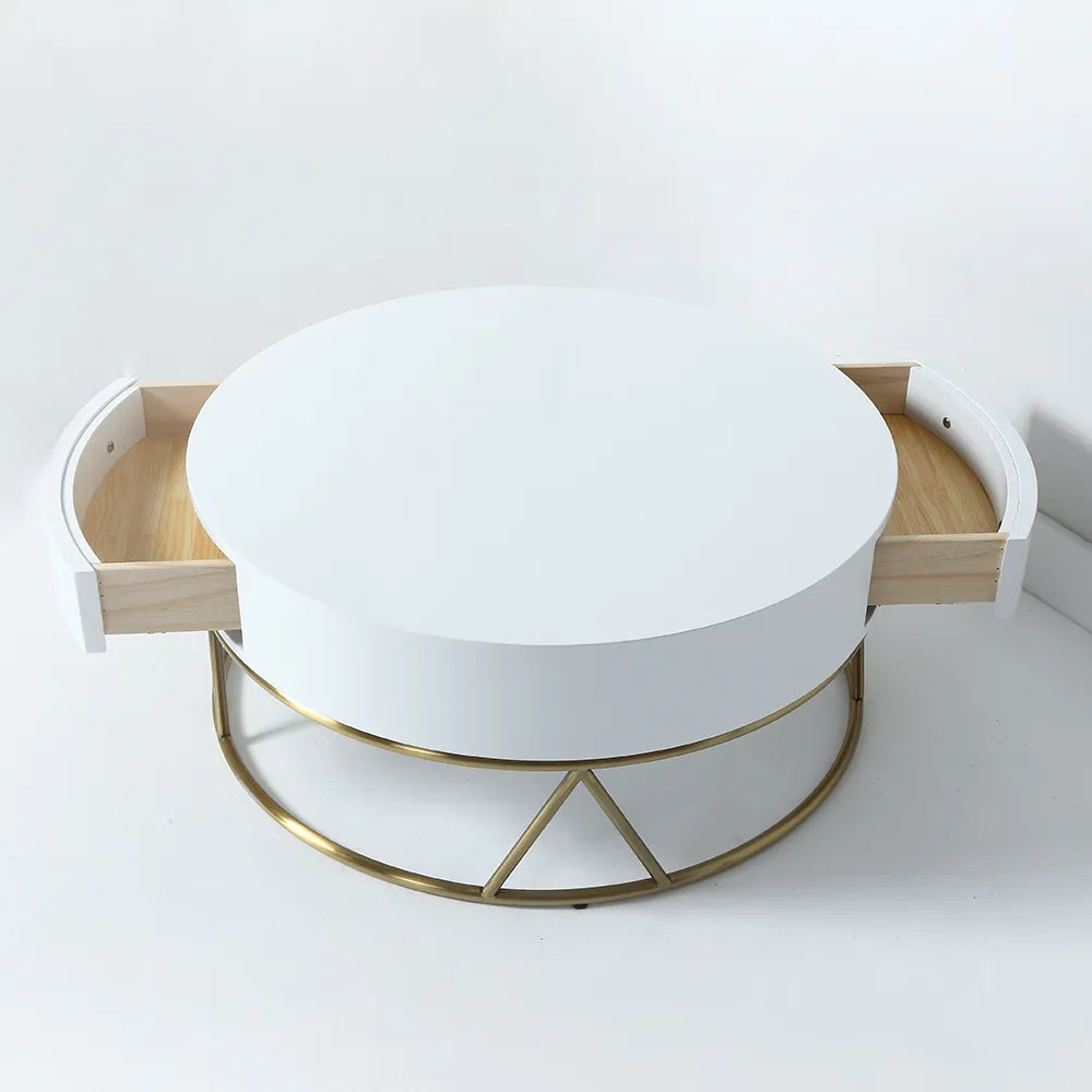 Nestle Modern Round Centre Table with Storage Rotatable Drawers