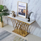 Chloe Luxurious Rectangular Console Table with White Marble Top and Brushed Golden Base