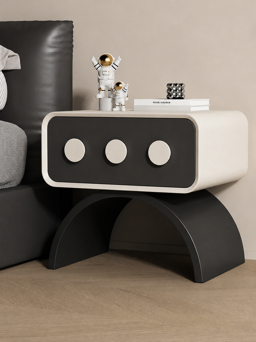 The Orbita Bedside Table — Modern Nightstand with Drawer Storage & Contemporary Arch Design