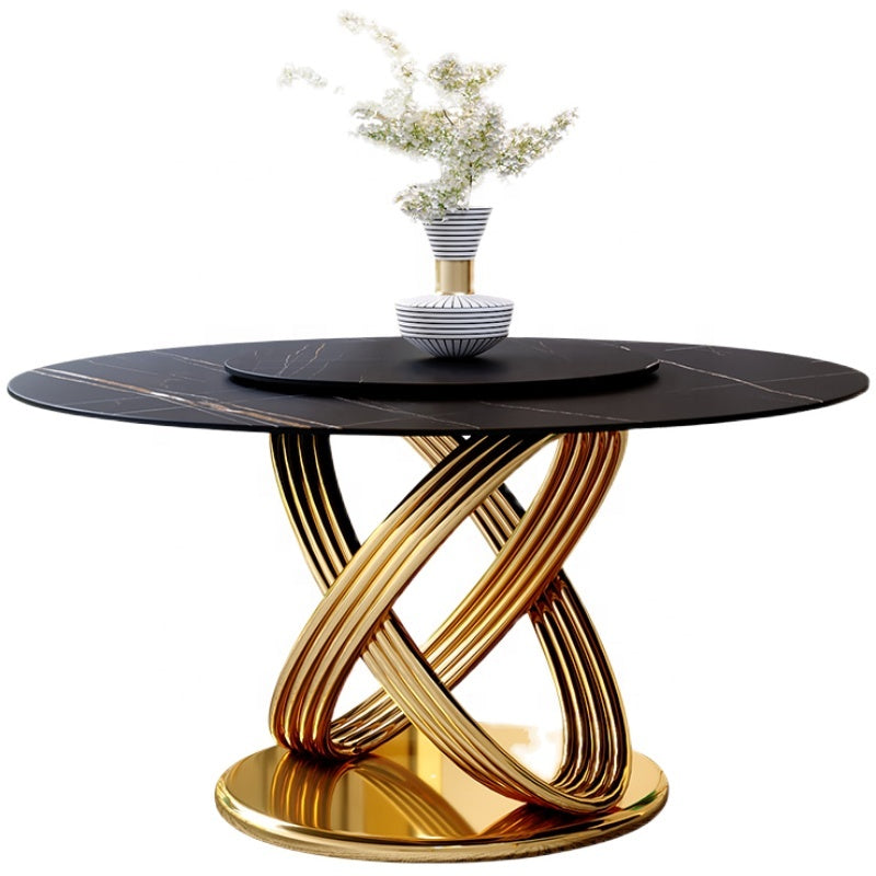 Blaze Luxurious Italian-Style Marble Round Premium Dining Table with Stainless Steel Accents Chair