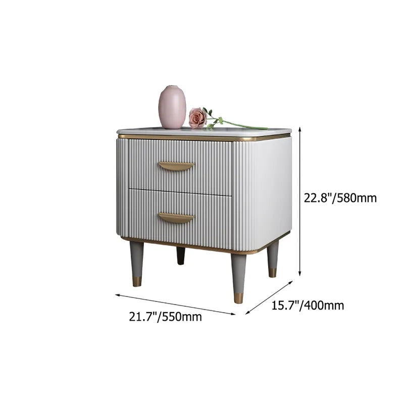 Embre Modern White Bed Side Table With Marble Top