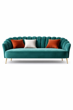 Rene Modern Channel Tufting Sofa Plush Green Velvet Upholstered 3-Seater Sofa