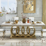 Zephyr Luxurious Gold Stainless Steel Dining Table with Marble Countertop for European Villa-style Large Dining Rooms