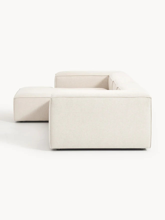 The Elara Corner Sofa — Four-Seater, Beige Linen-Blend Upholstery