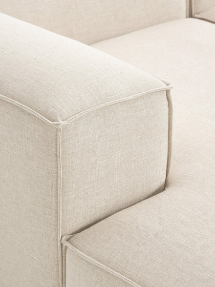 The Elara Corner Sofa — Four-Seater, Beige Linen-Blend Upholstery