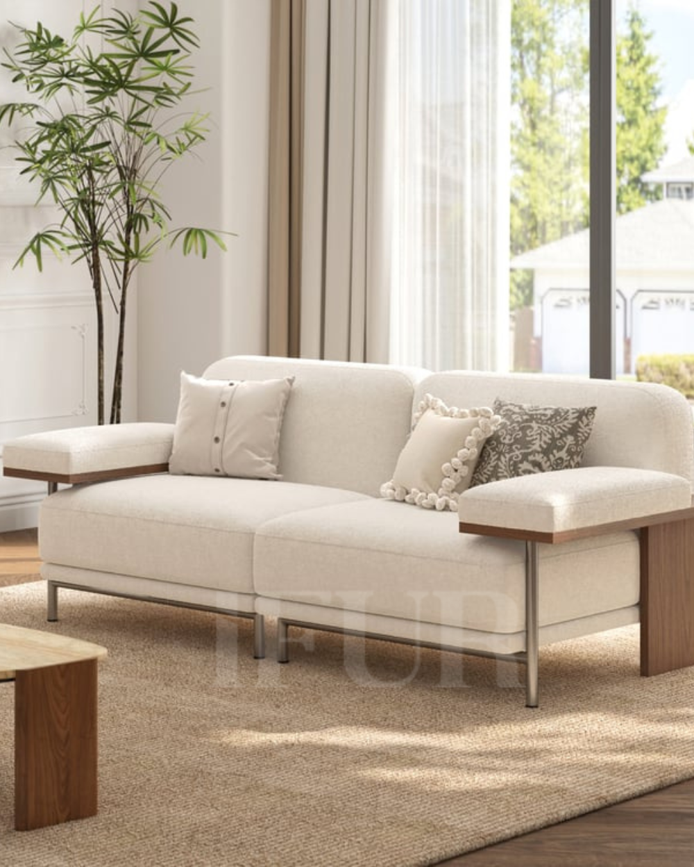 Canyon Cream Velvet 2 Seater Modular Sofa With Ash Wood Frame
