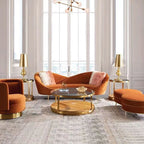 Frosty Modern Curvy Orange Velvet Upholstered 3-Seater Sofa
