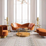Frosty Modern Curvy Orange Velvet Upholstered 3-Seater Sofa