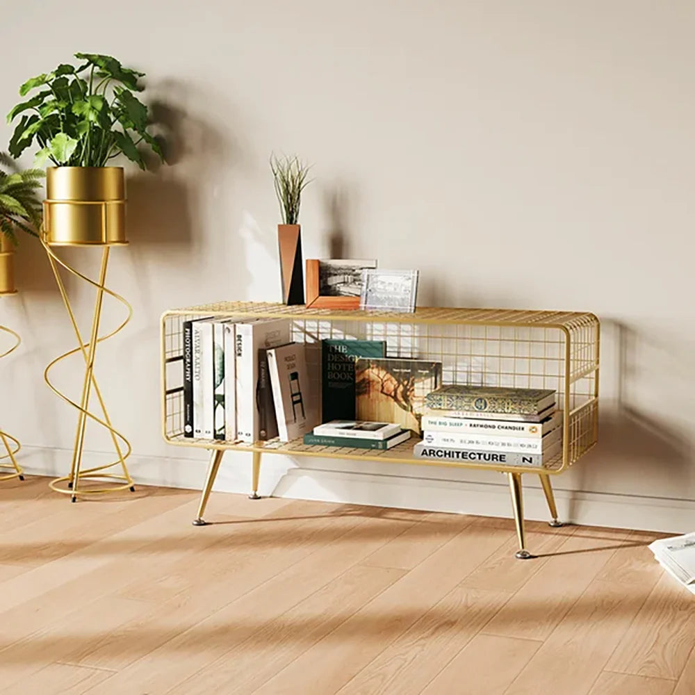 Mesha Modern Metal Mesh Bookshelf In Gold