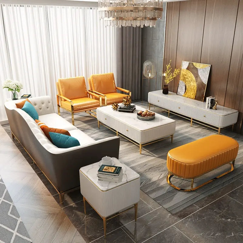 Onyx Luxury White Rectangle Coffee Table With Marble Top