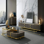 Beats Modern Nesting Coffee Table with Hidden Storage Tempered Glass Top Walnut & Gold