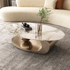 Rubel Modern White Oval Coffee Centre Table with White Marble top
