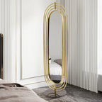 Klein Oval Decorative Full Length Standing Floor Mirror Decor in Gold with Marble Base