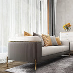 Jumbo Luxury Faux Leather Sofa with 4 Legs Stainless Steel Frame in Gold Finish