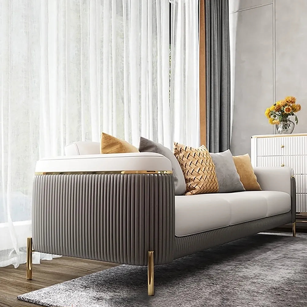 Jumbo Luxury Faux Leather Sofa with 4 Legs Stainless Steel Frame in Gold Finish