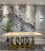 Zephyr Luxurious Gold Stainless Steel Dining Table with Marble Countertop for European Villa-style Large Dining Rooms