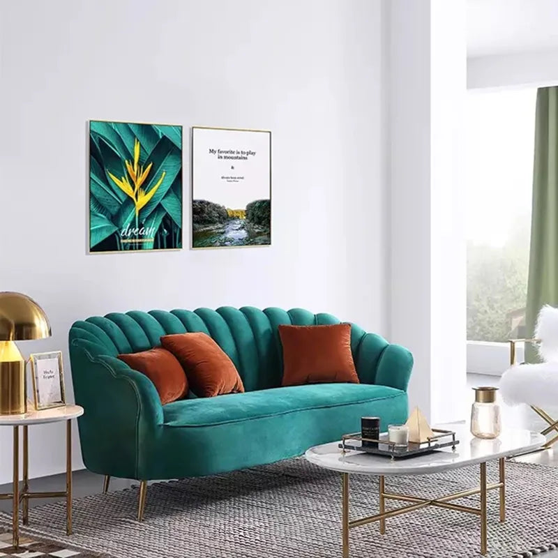 Rene Modern Channel Tufting Sofa Plush Green Velvet Upholstered 3-Seater Sofa