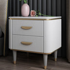Embre Modern White Bed Side Table With Marble Top