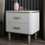 Embre Modern White Bed Side Table With Marble Top