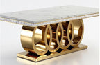 Zephyr Luxurious Gold Stainless Steel Dining Table with Marble Countertop for European Villa-style Large Dining Rooms