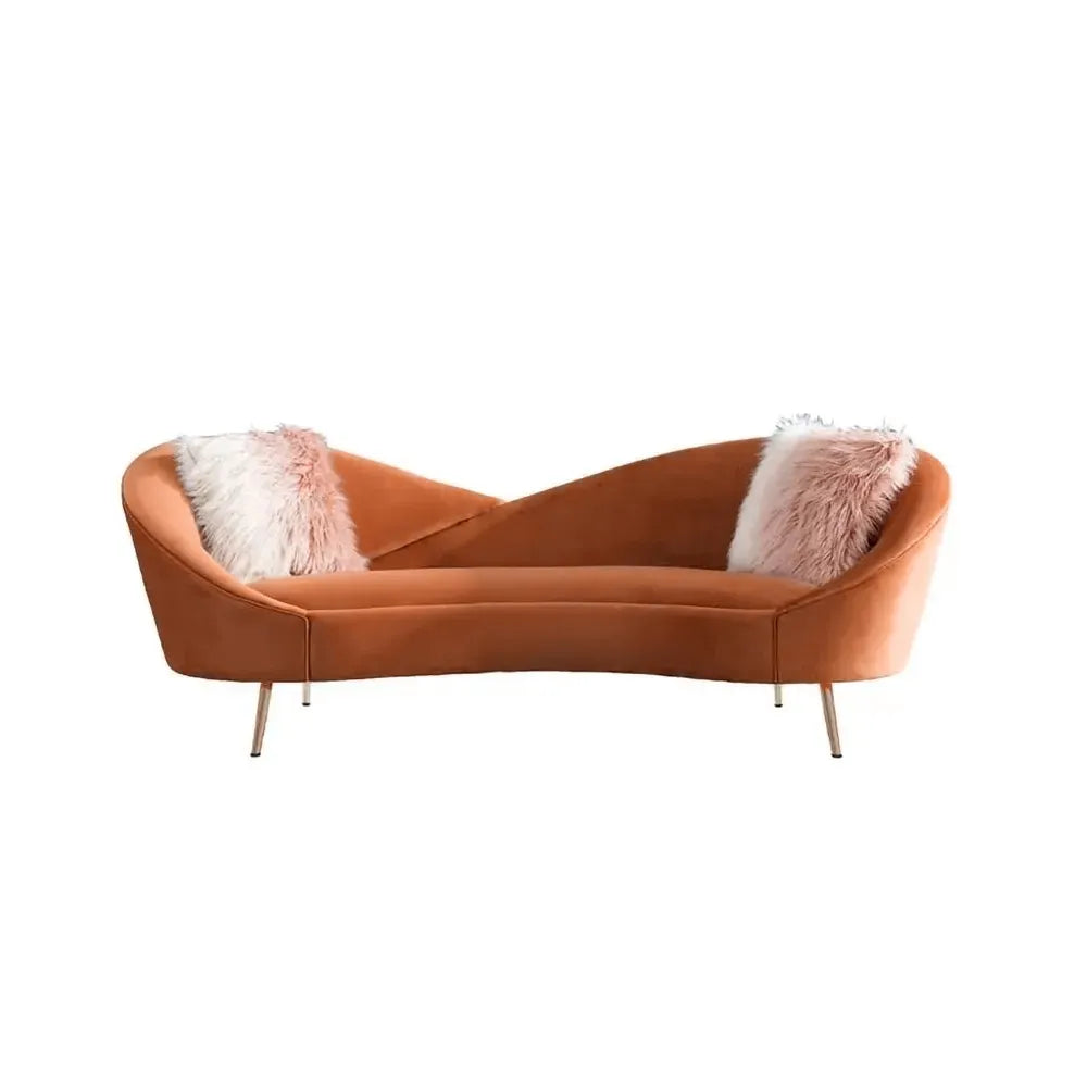 Frosty Modern Curvy Orange Velvet Upholstered 3-Seater Sofa