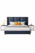 Zen Modern Upholstered Luxury Bed In Blue Leatherette