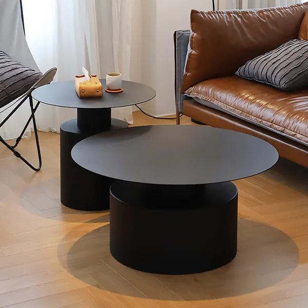 Helly Black Round Center Table Metal Accent Table Set of 2