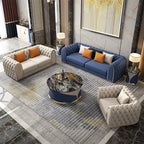 Arzo Modern Luxury Velvet Upholstered Chesterfield Sofa Set
