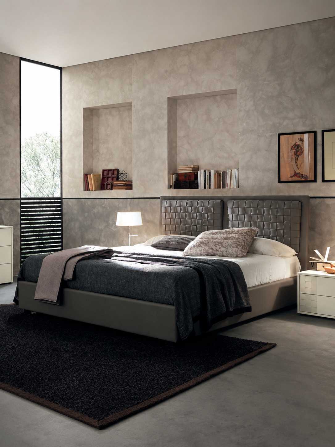 The Avenoire Bed — Luxury Upholstered Bed with Woven Panel Headboard