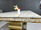 Zora Luxurious Gold Stainless Steel Dining Table with Marble Countertop