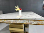 Zora Luxurious Gold Stainless Steel Dining Table with Marble Countertop