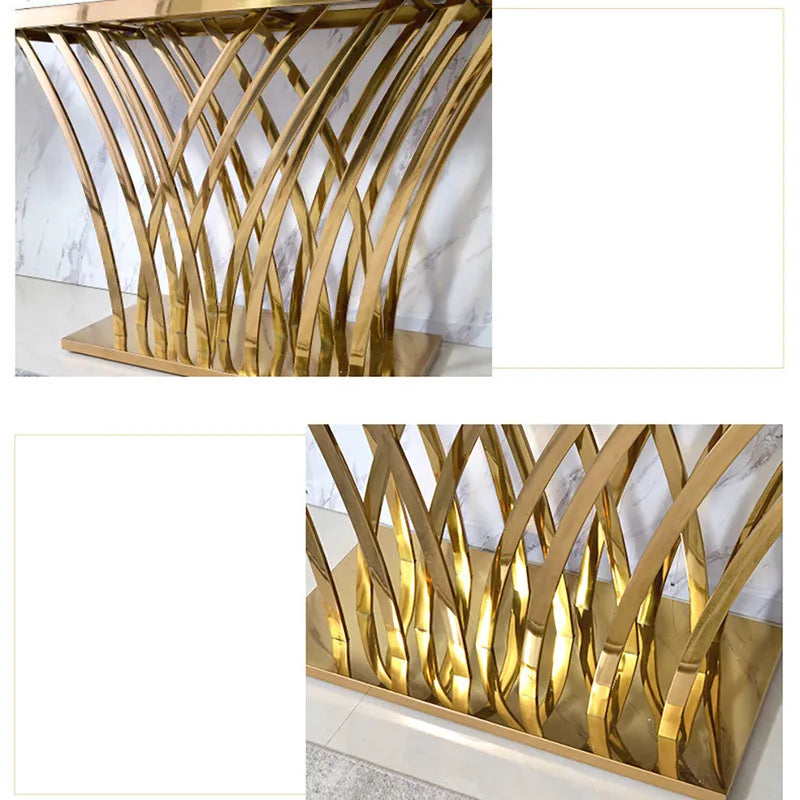 Chloe Luxurious Rectangular Console Table with White Marble Top and Brushed Golden Base