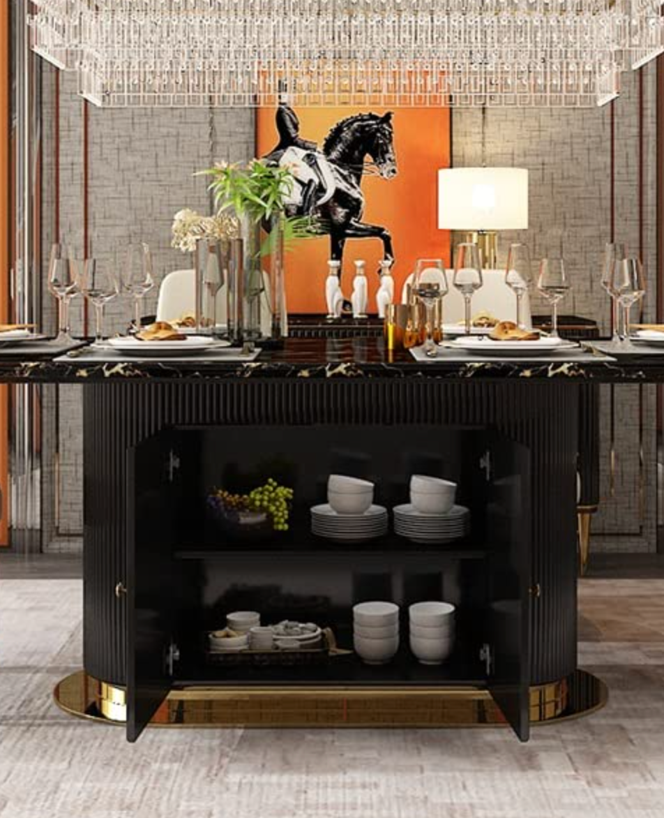 Baloma Modern Luxury Black Dining Set With Cabinet