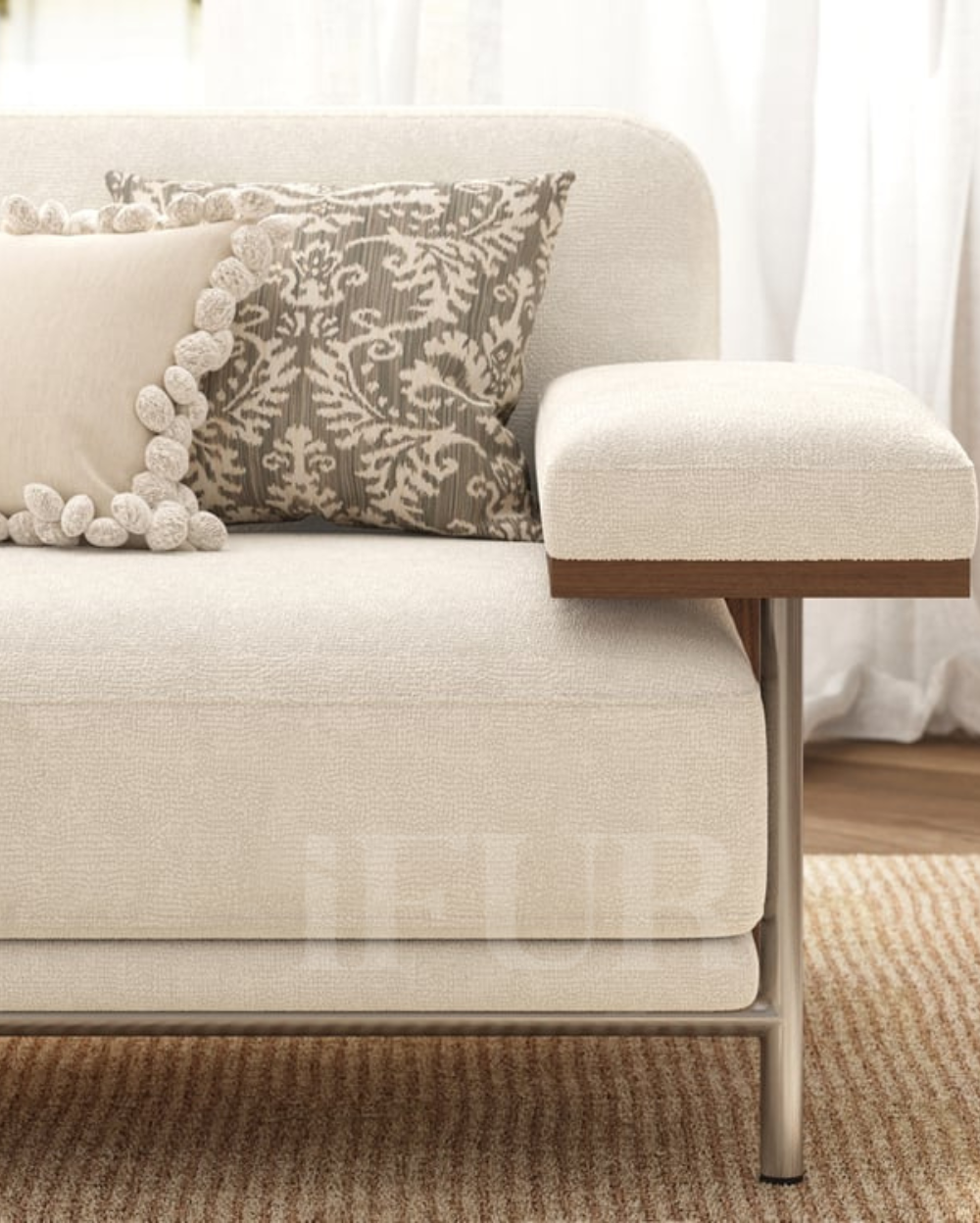 Canyon Cream Velvet 2 Seater Modular Sofa With Ash Wood Frame