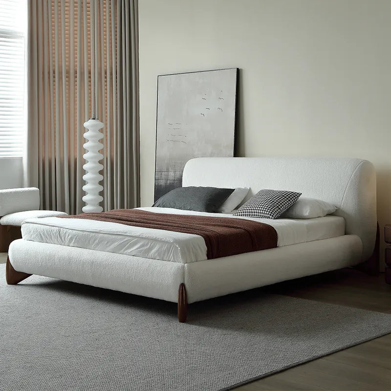 Pearl Modern White Boucle Platform Bed