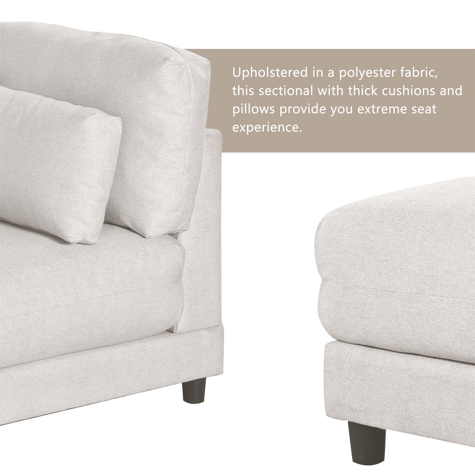 Ritzy Minimalist Upholstered Modular L-Shaped Sofa Couch with Ottoman